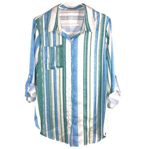 Blue Green Striped Shirt, Size XL